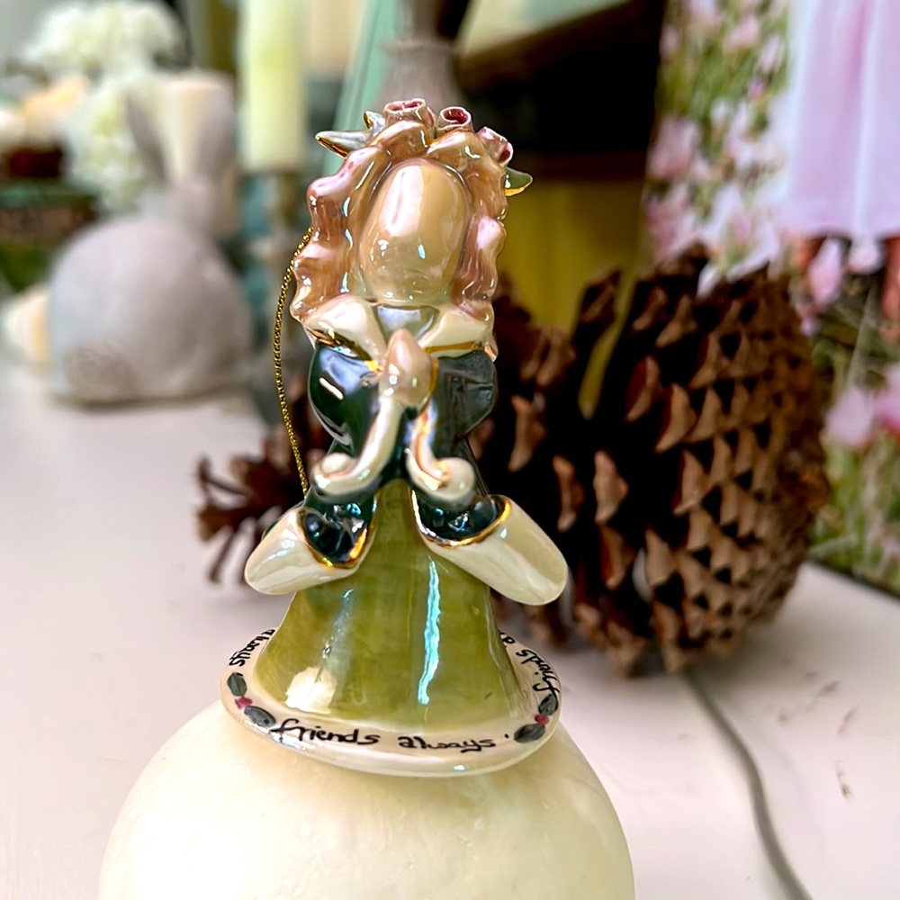 Blue Sky Angel Friends Forever Ceramic sits or hangs as an ornament